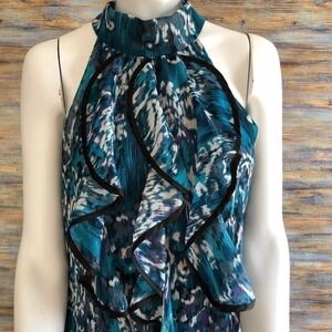 B-Wear Chiffon Halter Top Ruffle Sleeveless Blouse Teal Purple White - Size L